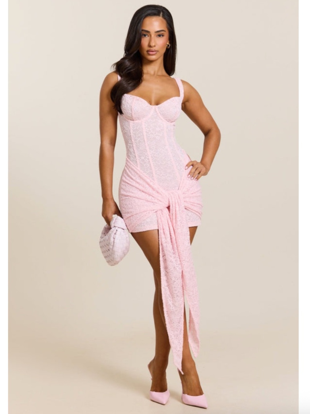 Mars The Label Front Tie Lace Mini Dress Pink Women’s Size Large US 12
